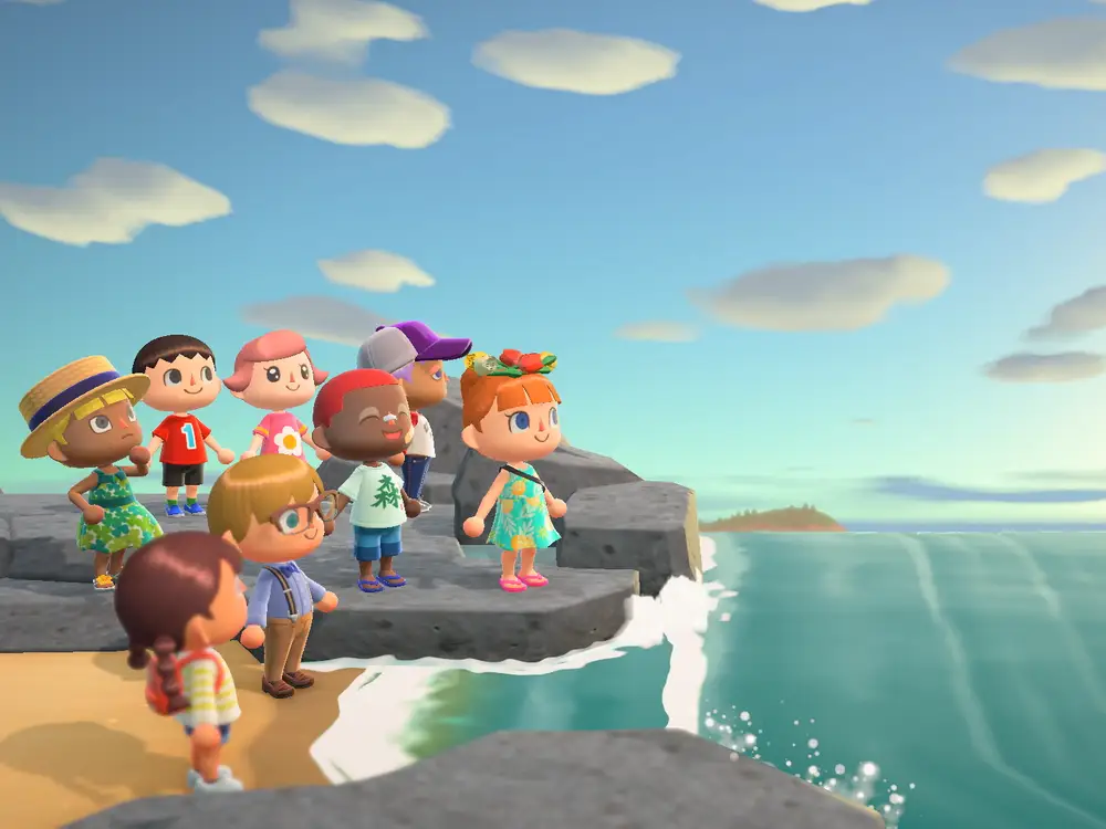 A whimsical illustration of Animal Crossing characters boarding a cruise ship, with the words "New Horizons DLC Speculations